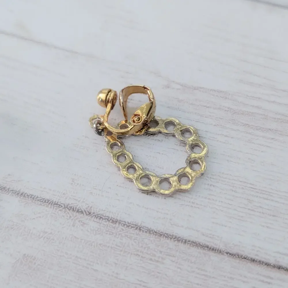 Vintage Clip On Earrings Gold Tone Dangle - Condition Issues